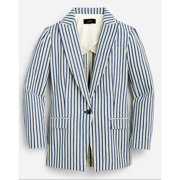 J CREW Willa Blazer Blue White Striped Button Front Jacket Women's Size 8 NWT - Picture 8 of 8